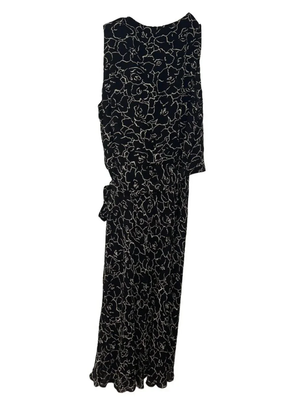 Y2K Jones New York Wrap Maxi Dress Sz 12 Black White Floral Whimsygoth Cottage